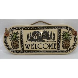 Vintage Trinity Welcome Plaque Pineapple Pottery Sign Plaque Etched Ceramic‎